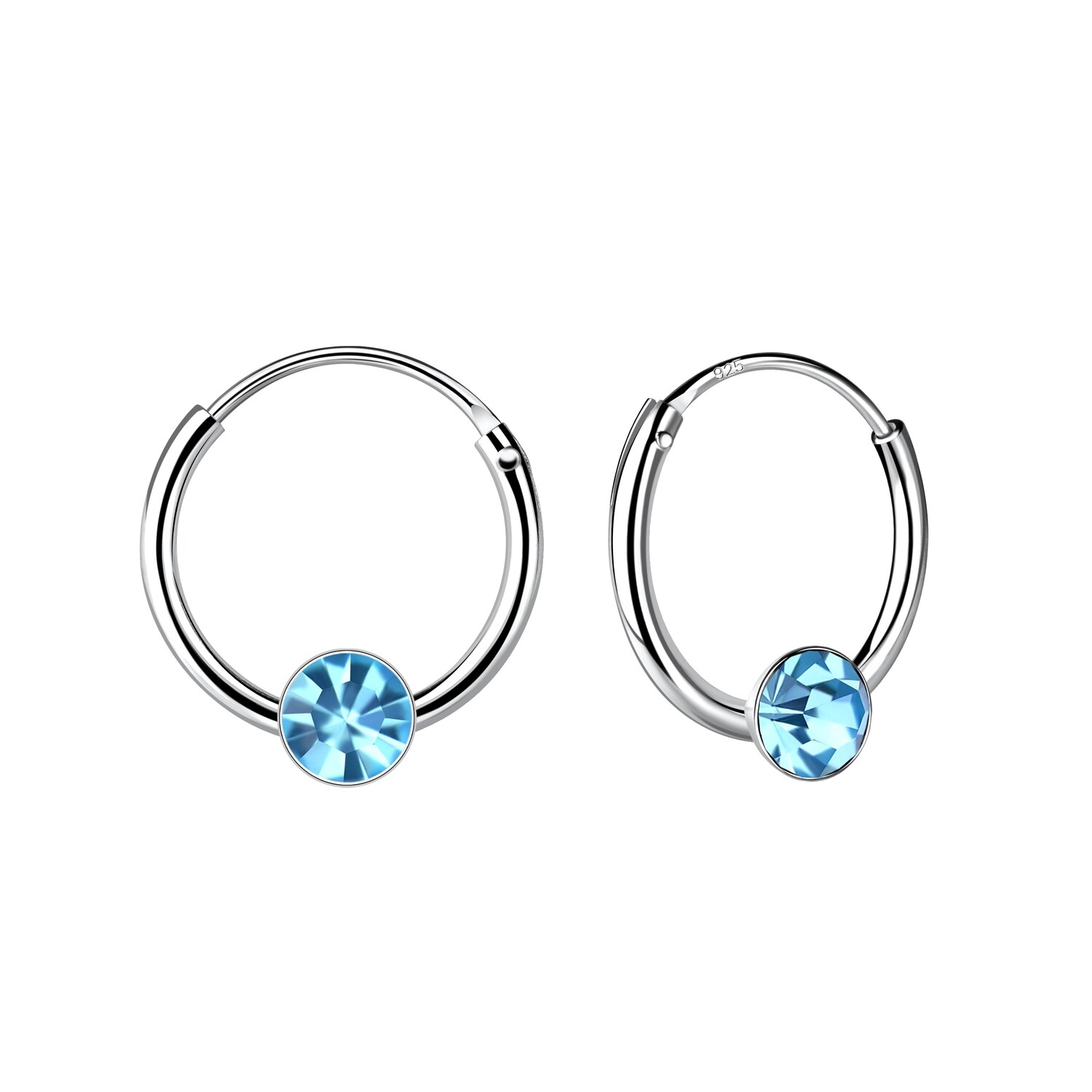 Crystal Round Ear Hoops - blue