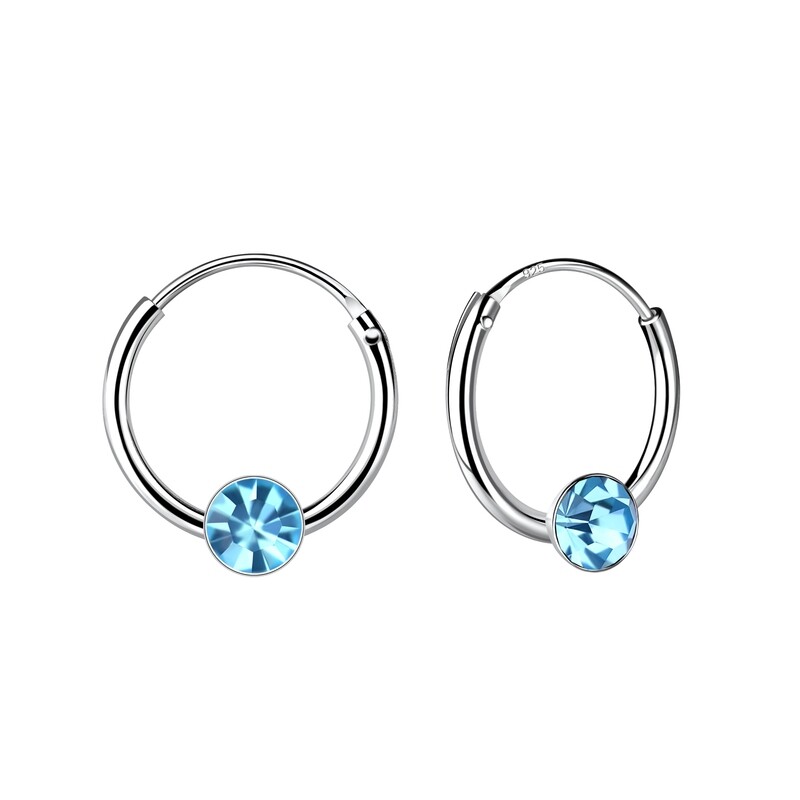 Crystal Round Ear Hoops - blue