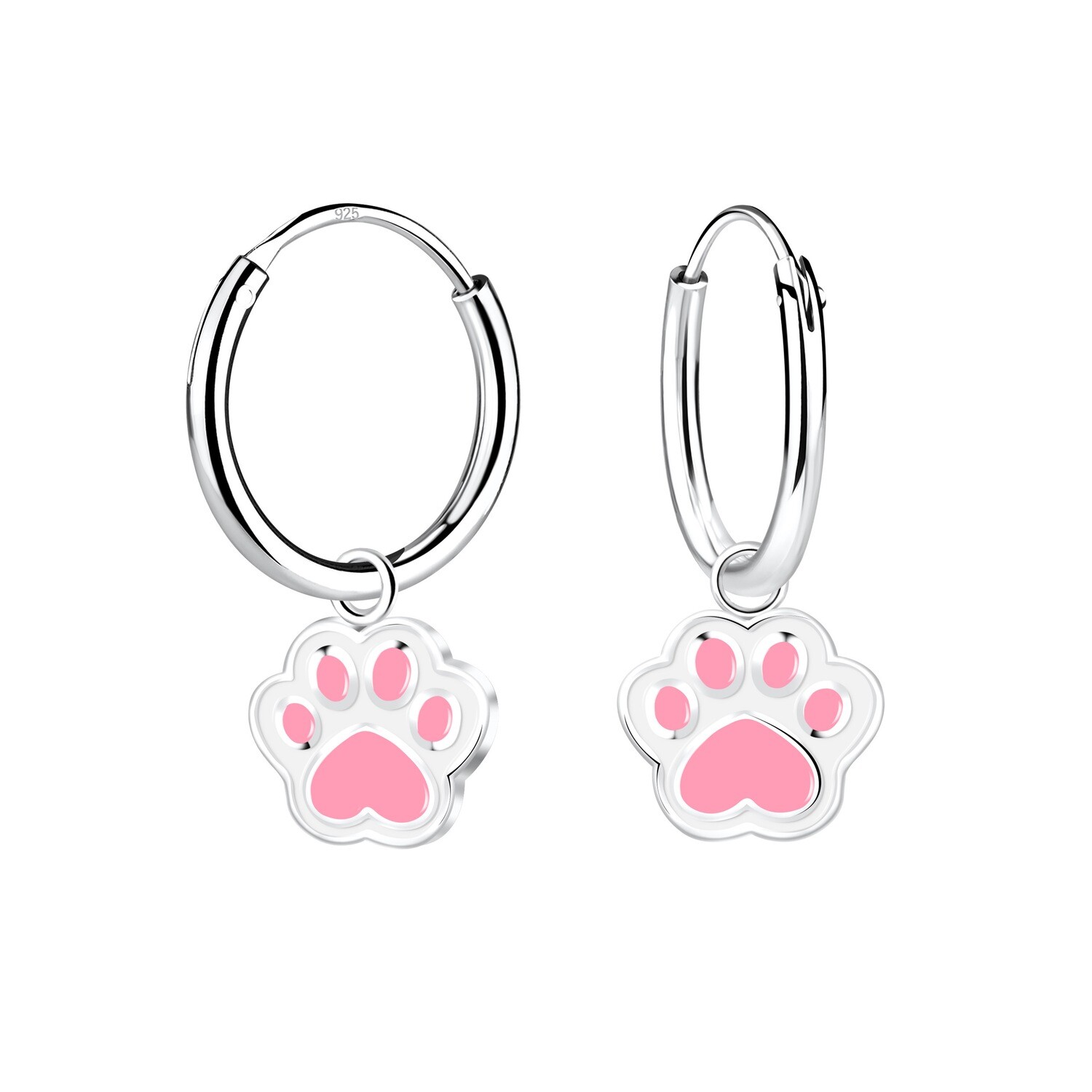 Cute Paw Charm Ear Hoops - Pink