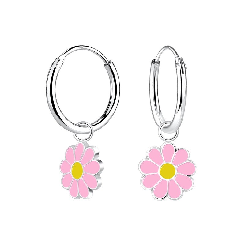 Shining Daisy Flower Charm Ear Hoops - Pink