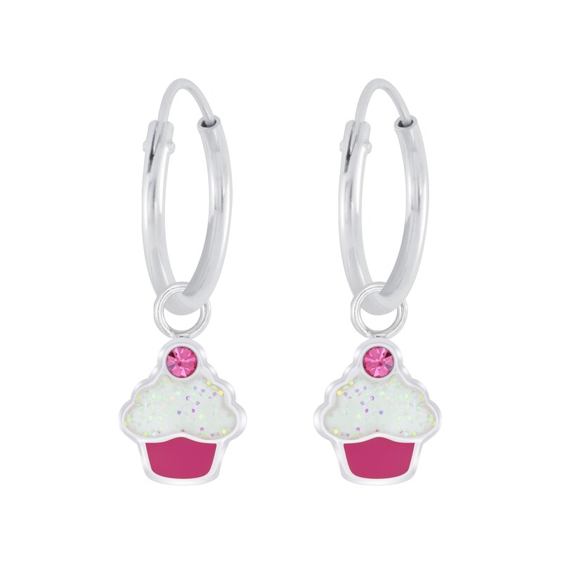 Crystal Cupcake Charm Ear Hoops