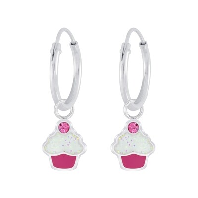 Crystal Cupcake Charm Ear Hoops