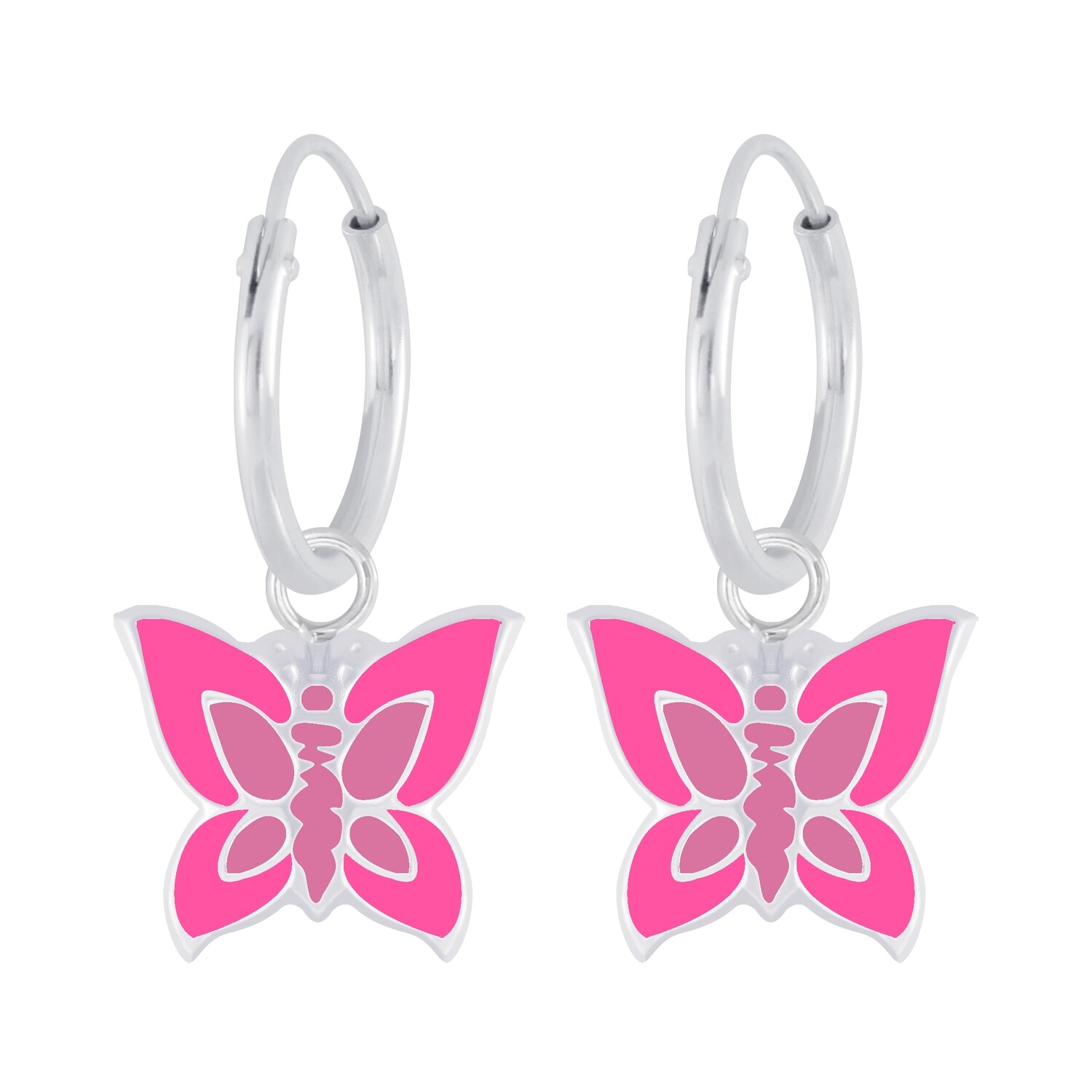 Butterfly Charm Ear Hoops - Hot Pink
