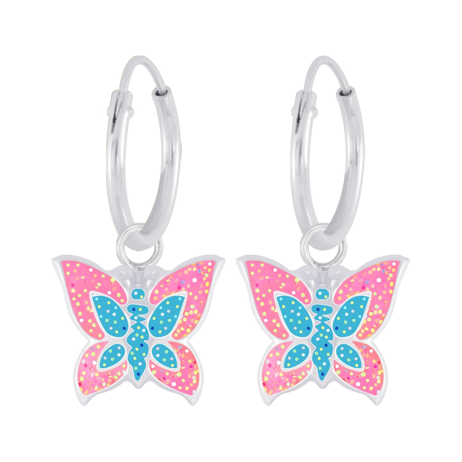 Butterfly Charm Ear Hoops - Colourful