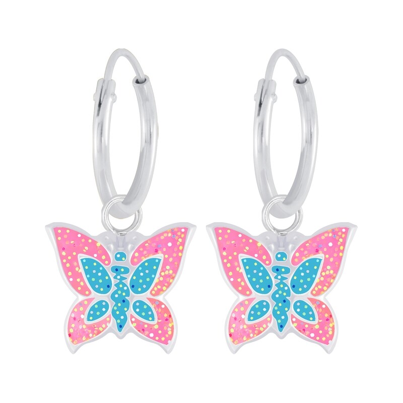 Butterfly Charm Ear Hoops - Colourful