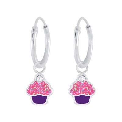 Crystal Cupcake Charm Ear Hoops - Purple