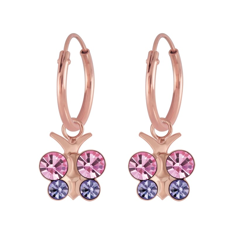 Crystal Butterfly Charm Ear Hoops