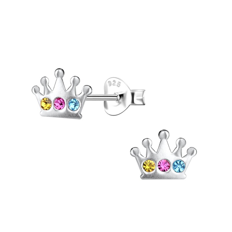 Colourful Crown Crystal Ear Studs