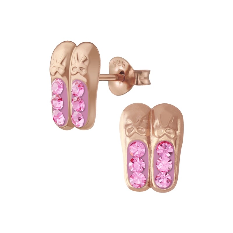 Crystal Ballerina Shoes Ear Studs - Light Rose