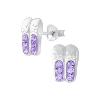 Crystal Ballerina Shoes Ear Studs - Violet