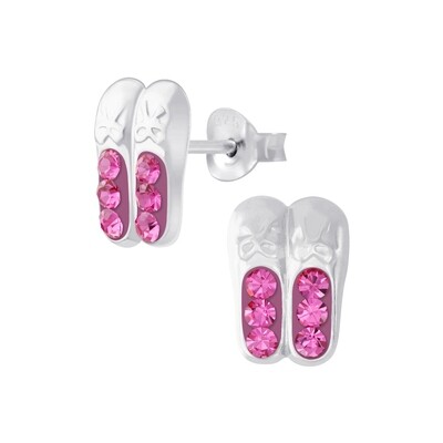 Crystal Ballerina Shoes Ear Studs - Hot Pink
