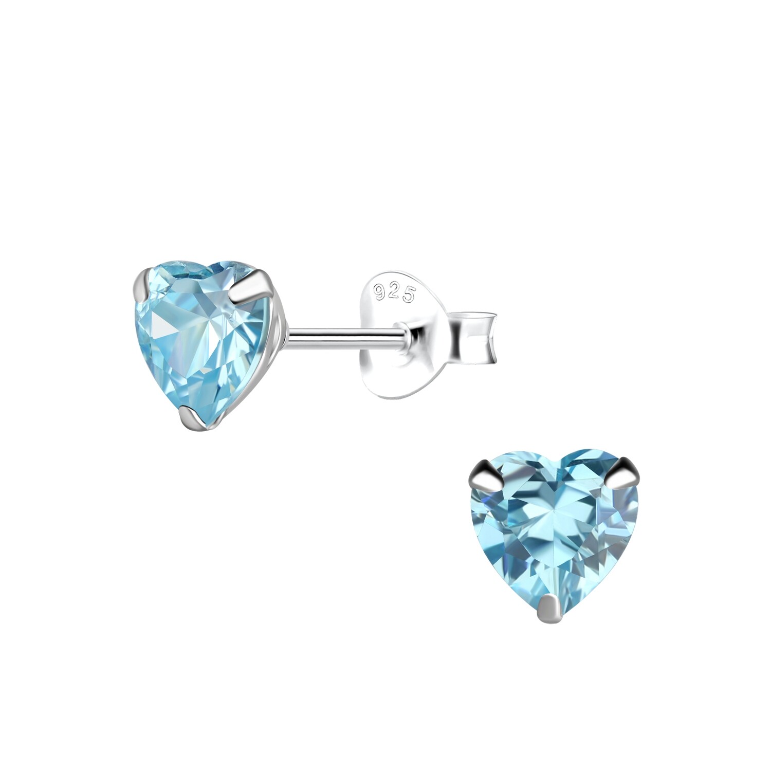 Heart CZ Crystal Ear Studs - Aqua