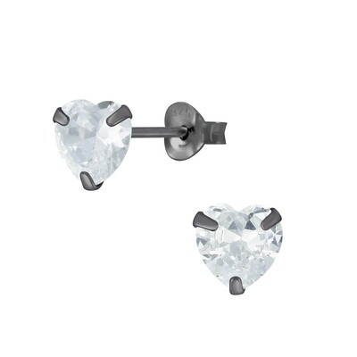 Heart CZ Crystal Ear Studs - Crystal