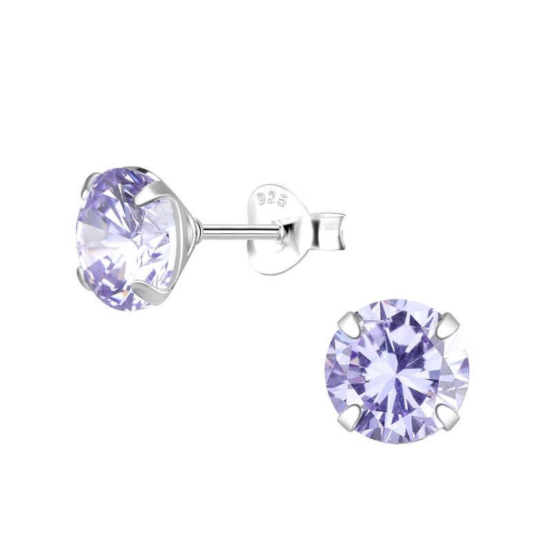 Round CZ Crystal Ear Studs - Lavender