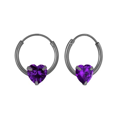 Crystal Heart Ear Hoops - Amethyst