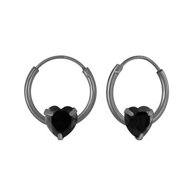 Crystal Heart Ear Hoops - Black