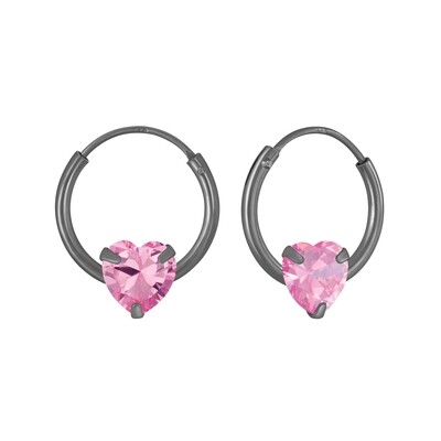 Crystal Heart Ear Hoops - Pink