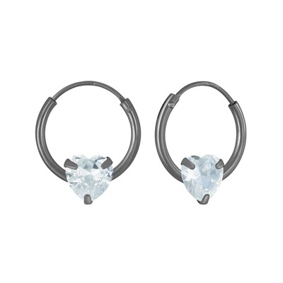 Crystal Heart Ear Hoops - White