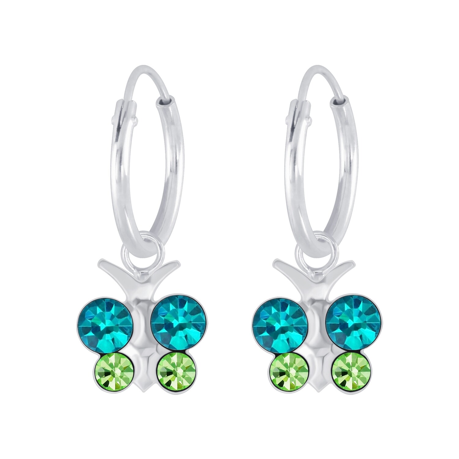 Crystal Butterfly Charm Ear Hoops - Green