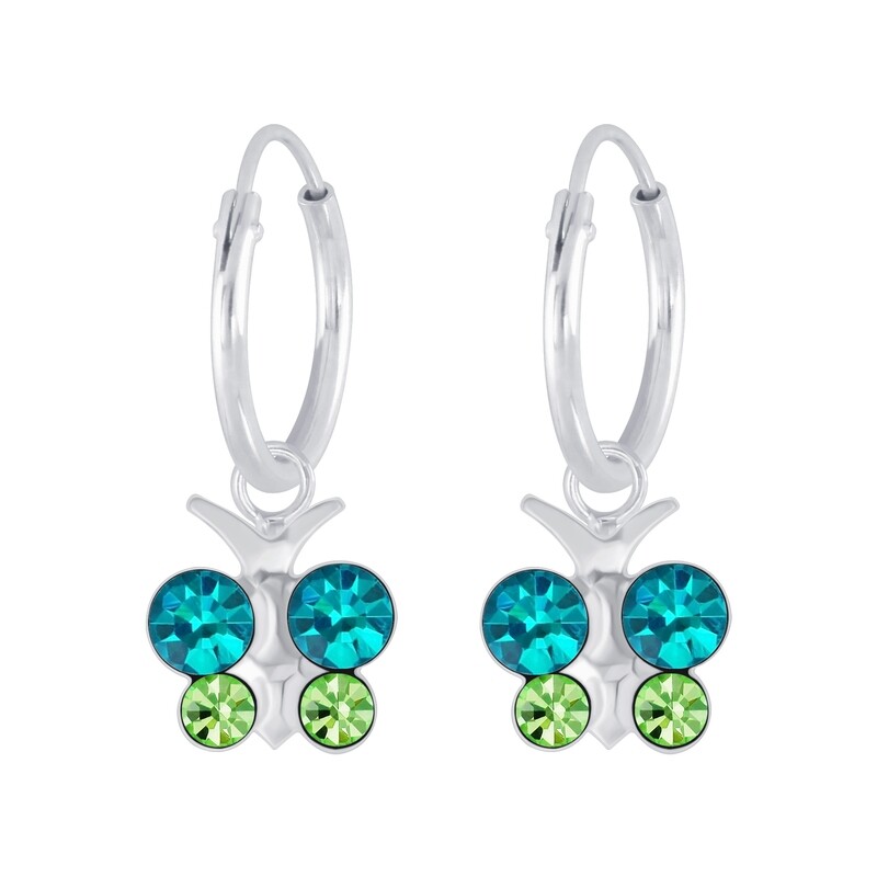 Crystal Butterfly Charm Ear Hoops - Green