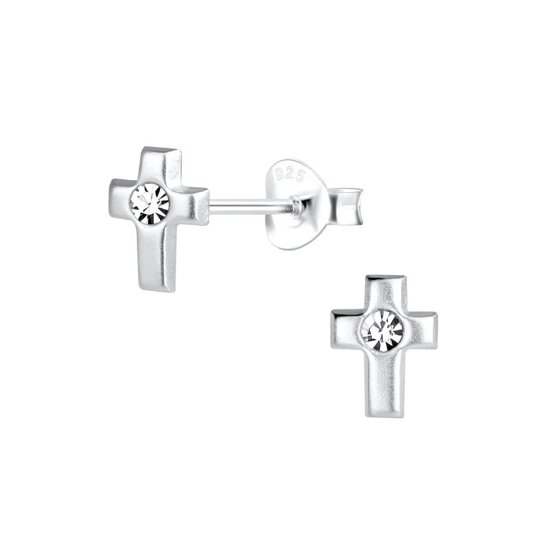 Diamond Cross Ear Studs - Crystal