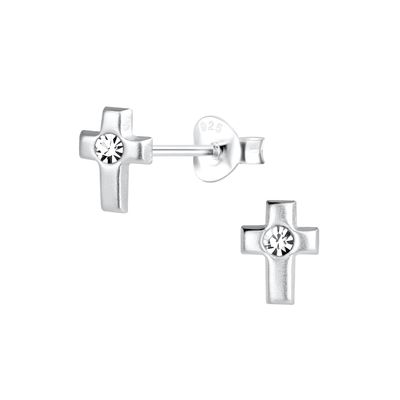 Diamond Cross Ear Studs - Crystal