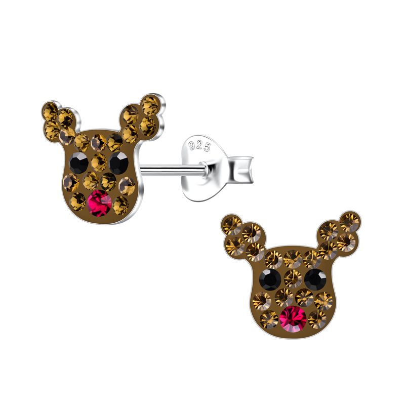 Reindeer Face Crystal Ear Studs