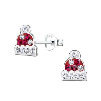 Crystal Winter Hat Ear Studs - White