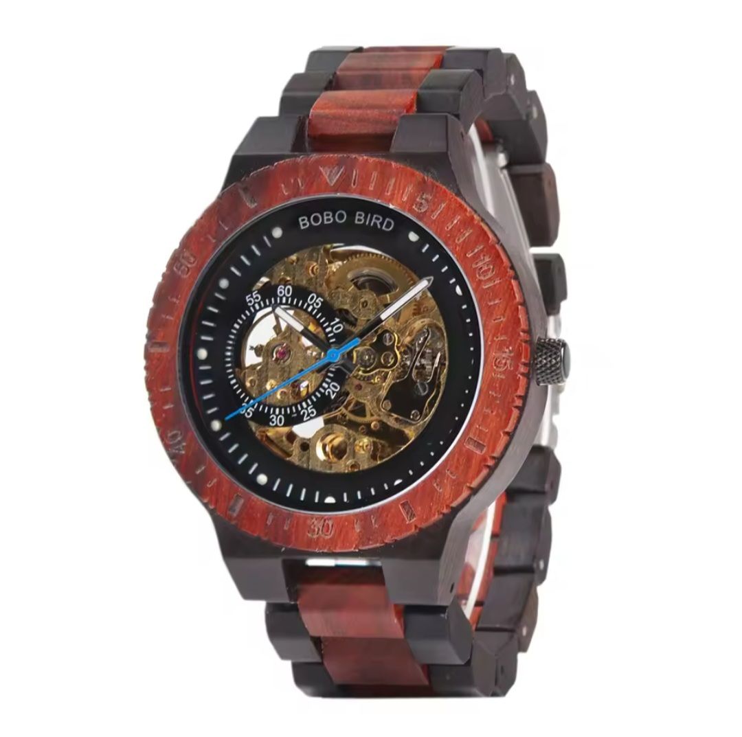 Bobo Bird Red Sandalwood Mechanical Watch 48mm Dial