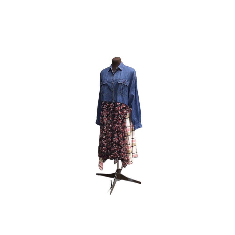 Denim Ladies Upcycled Duster in shades of dusty rose