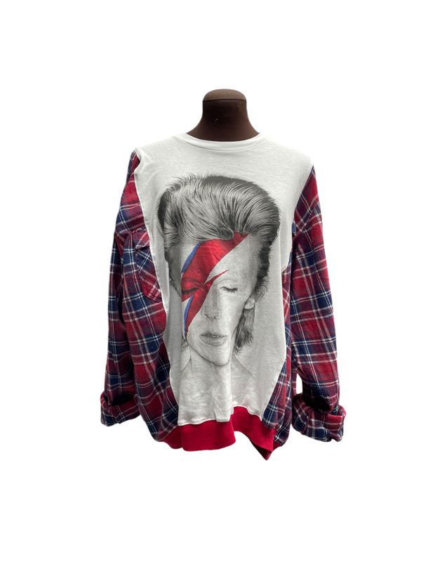 David Bowie Reworked and Upcycled T-Shirt with long sleeves