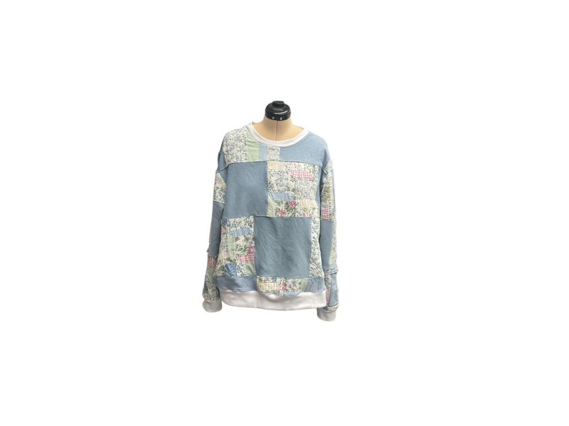Quilted and Denim Patchwork Womens Sweatshirt