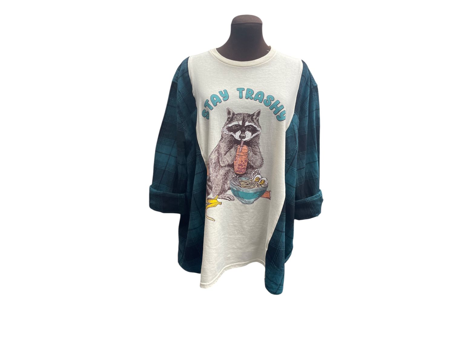 Adorable Raccoon “Stay Trashy” Reworked, Oversized T-Shirt