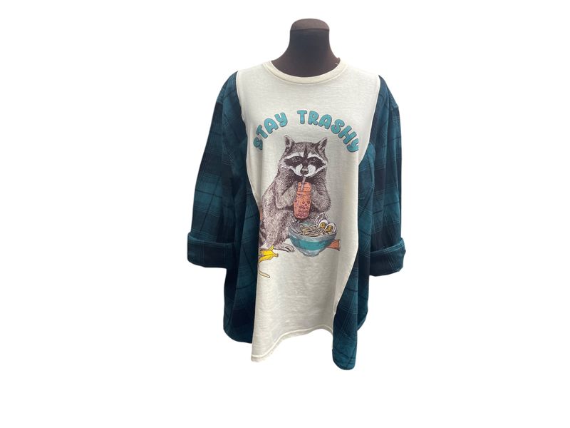 Adorable Raccoon “Stay Trashy” Reworked, Oversized T-Shirt