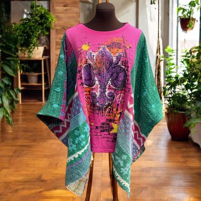 Fleur De Lis Graffiti Graphic Print Ladies Poncho Ruana