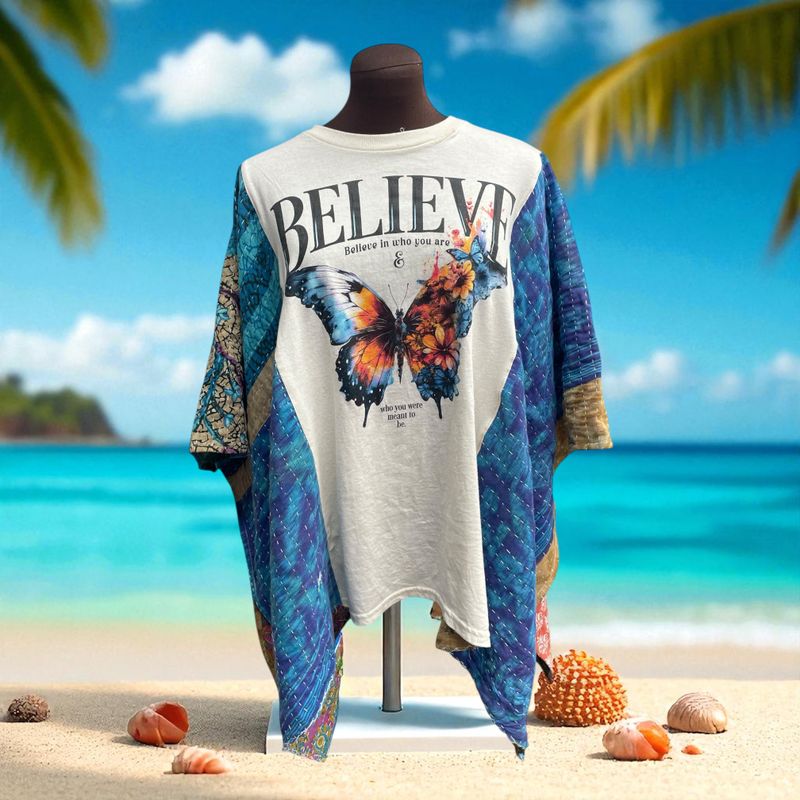 Believe Butterfly Ladies Upcycled Poncho