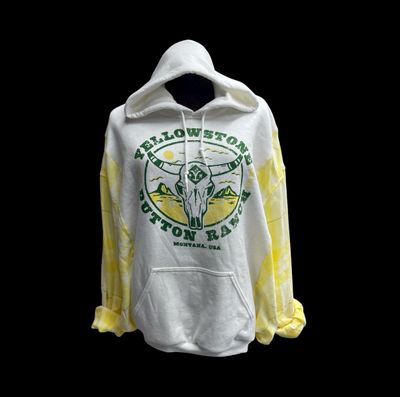 Ladies Oversized Upcycled Hoodie with Yellow Plaid Sleeves