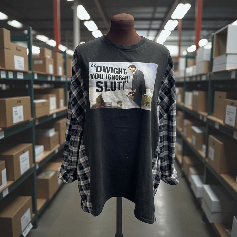 The Office Dwight Oversized T-Shirt with Long Flannel Sleeves The Office Dwight Oversized T-Shirt with Long Flannel Sleeves