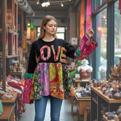 Oversized Boho Ladies Reworked Love Sweatshirt