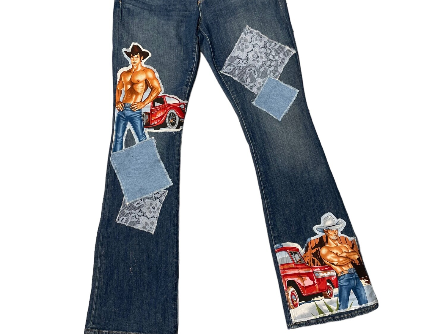 One-of-a-Kind Upcycled Western Patchwork Jeans