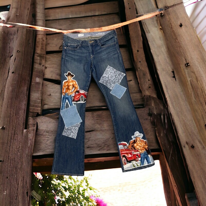 One-of-a-Kind Upcycled Western Patchwork Jeans