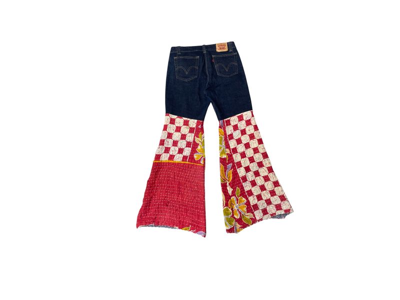 One-of-a-Kind Upcycled Kantha Bell Bottom Jeans | Extra Flare Denim