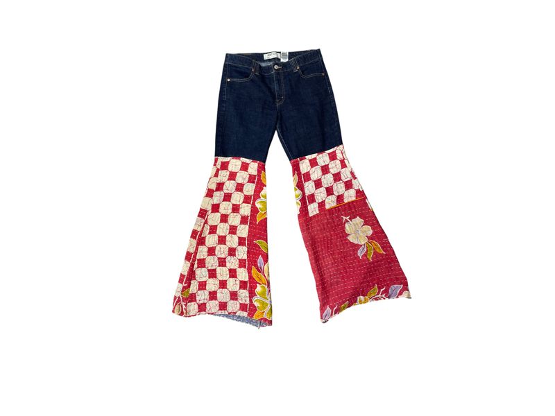 One-of-a-Kind Upcycled Kantha Bell Bottom Jeans | Extra Flare Denim