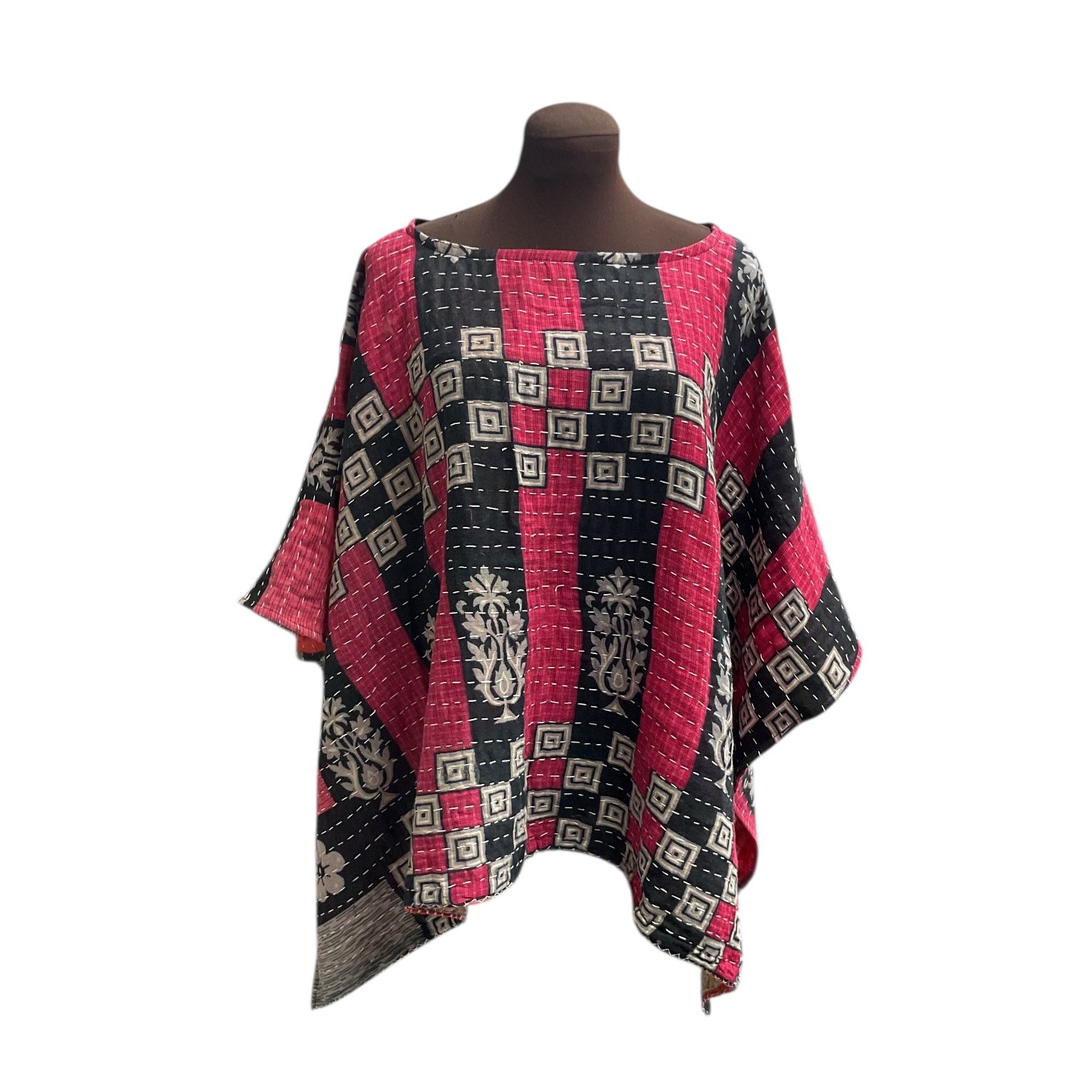 Beautiful Boho Ladies Kantha Ruana / Reversible / Clancy’s Upcycled Couture