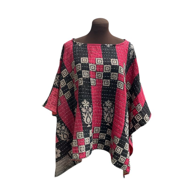 Beautiful Boho Ladies Kantha Ruana / Reversible / Clancy’s Upcycled Couture