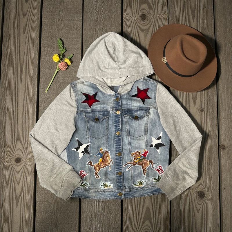 One-of-a-Kind Upcycled Western Denim Jacket with Hood | Women’s XS