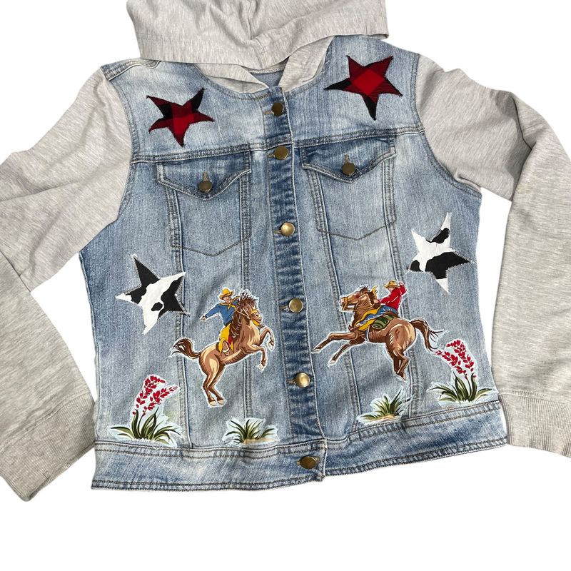 One-of-a-Kind Upcycled Western Denim Jacket with Hood | Women’s XS