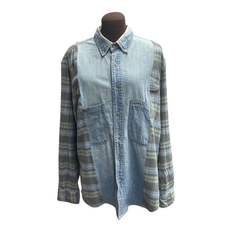 Upcycled Denim &amp; Plaid Flannel Overshirt | Layering Top