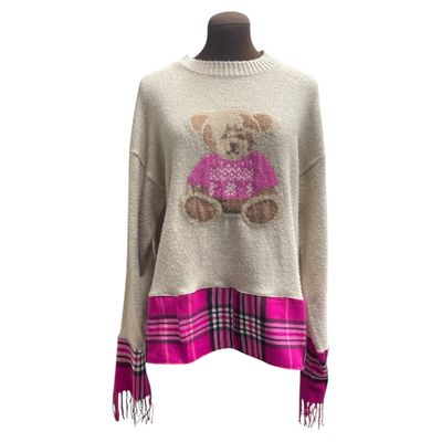 Sweet Teddy Bear Ladies Sweater with Cashmere Trim