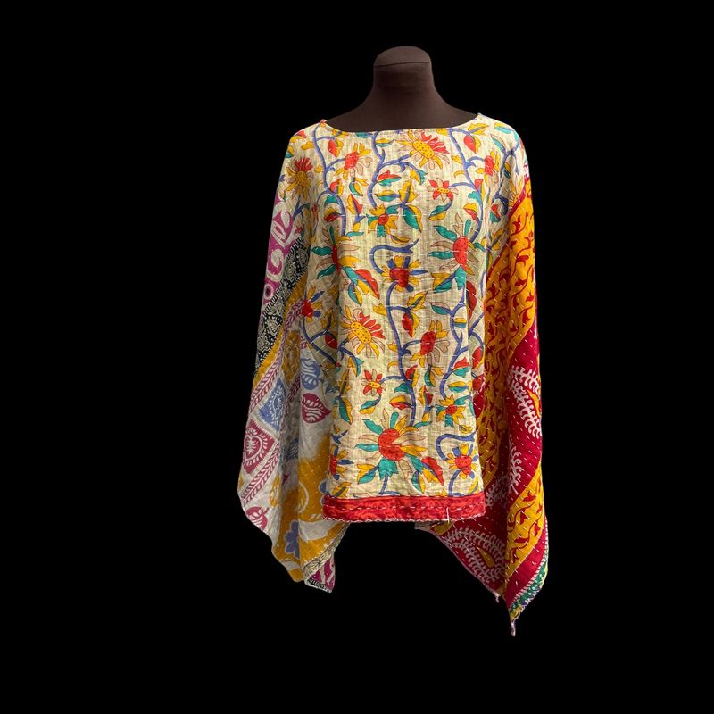 Colorful and Vivid Ladies Kantha Poncho / Ruana